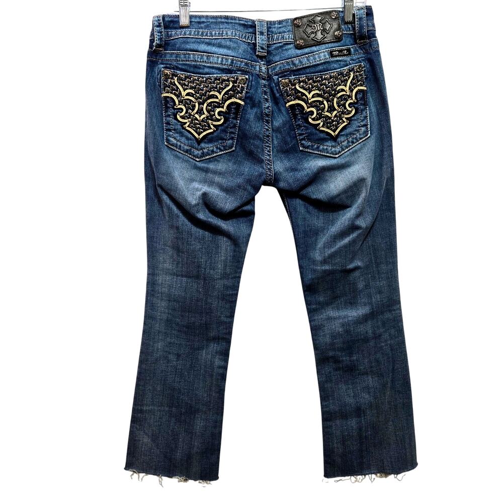 Miss Me Women Jeans Size 30 Denim Boot Cropped 27" Inseam Rhinestone Pocket #964